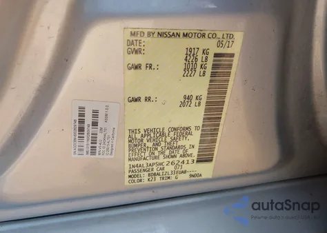 2017 Nissan Altima 2.5 Sv из США, поврежденный, VIN 1N4AL3AP5HC262413